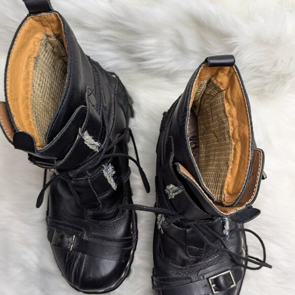 Boseton Men's Leather Moto Biker Boots Black Lace up Burning Man grunge - Picture 10 of 16